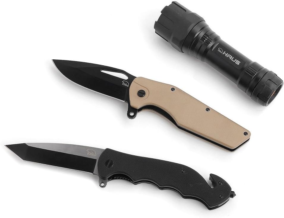 HAUS Folding Knife and Flashlight 3-Pc Set