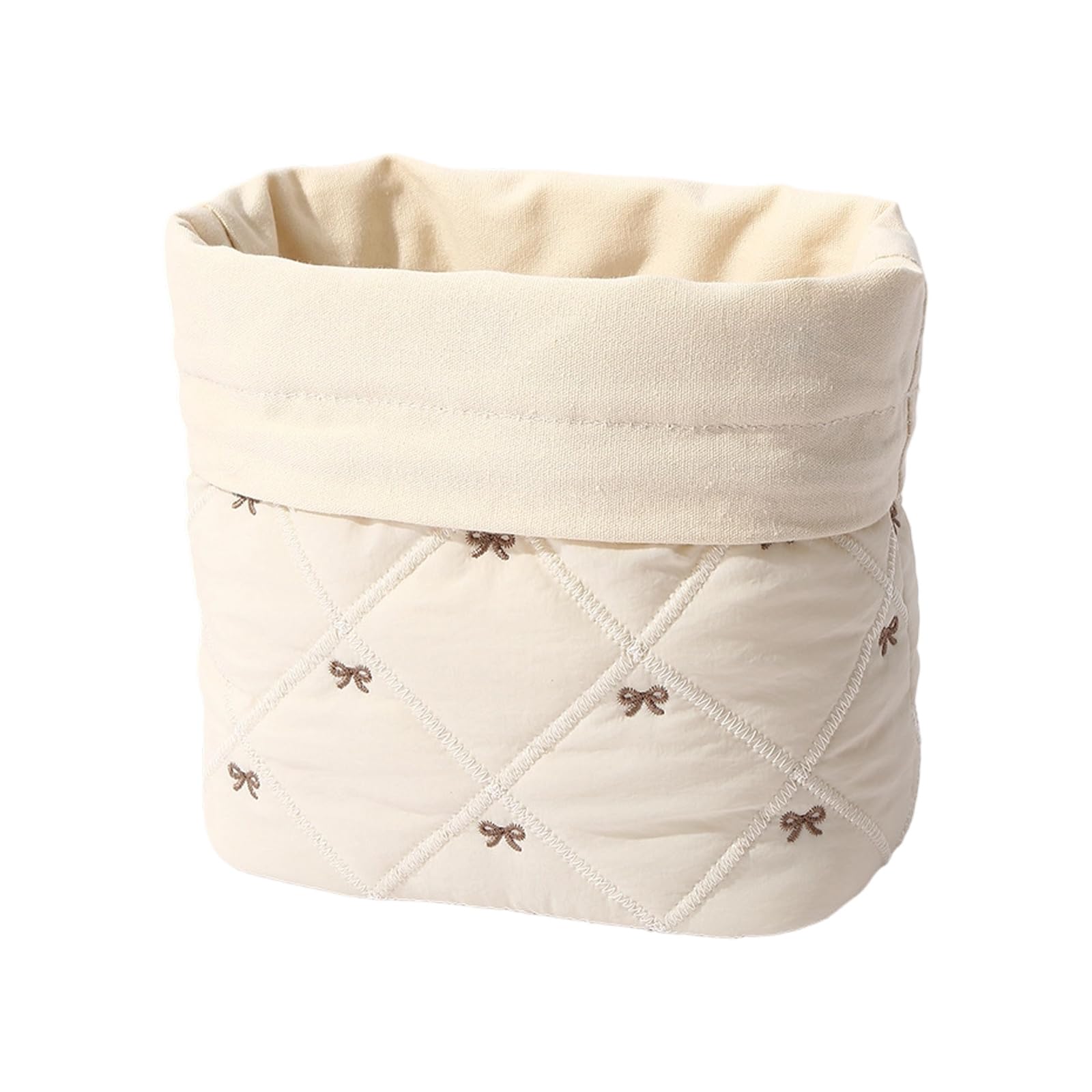 Kalttoy Beige1 Large Capacity Cosmetic Featuring Delicate Bowknot Detail In Cotton Blend Fabric Ideal For Travel Use Cotton Organizers