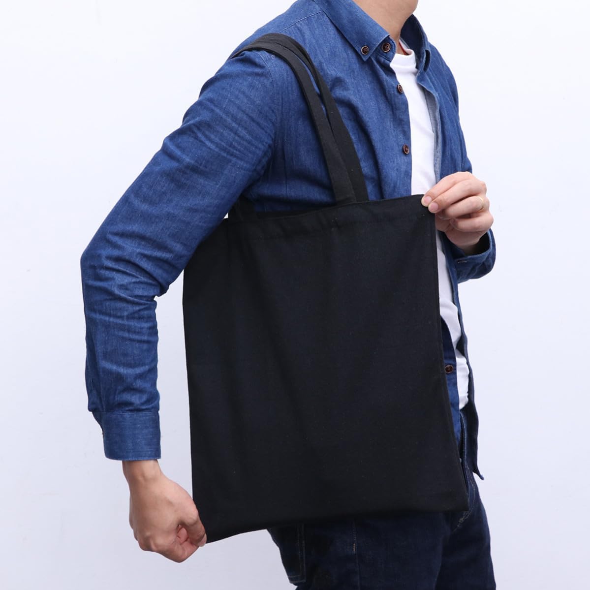 Black Canvas Tote Bag Heavy Duty Cotton, Large Capacity