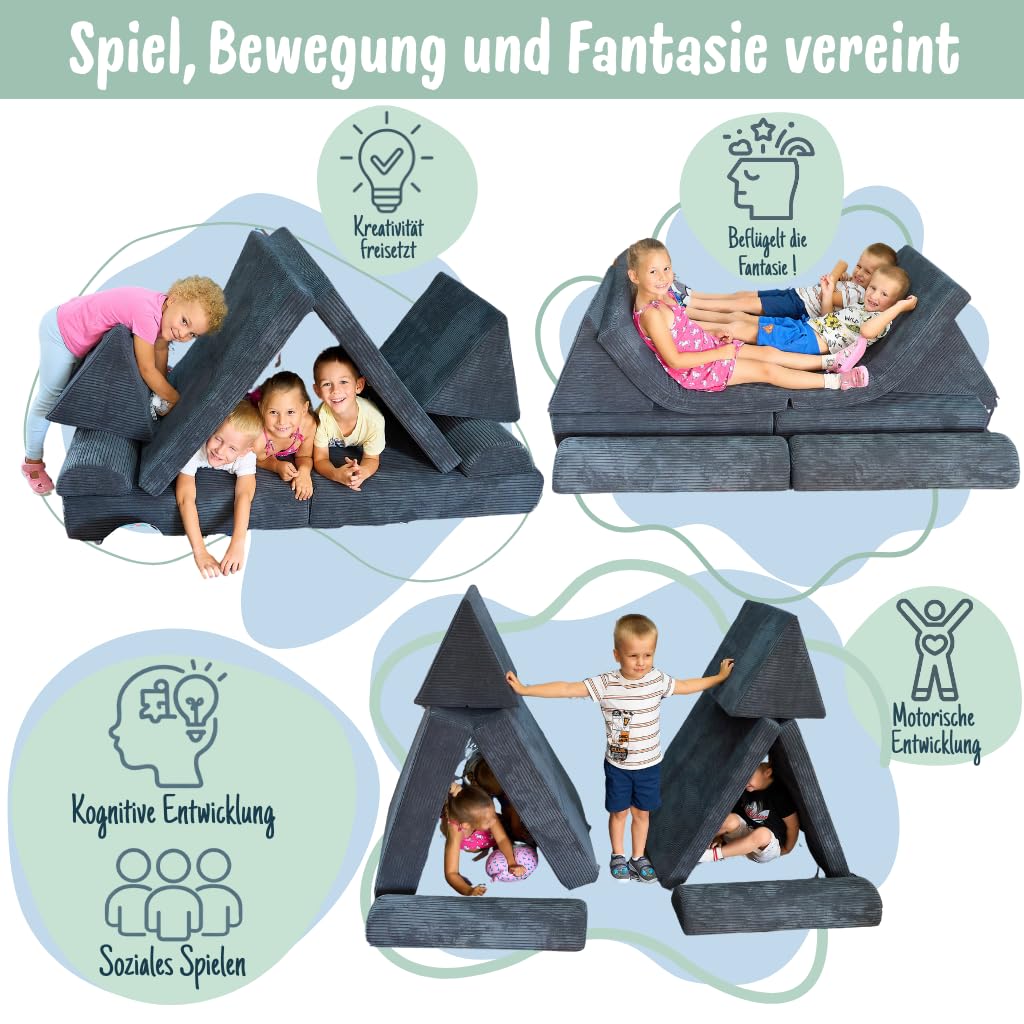 Spielsofa für Kinder & Kindersessel aus Cordstoff | Weiches Kindersofa | Bequeme Kinder Couch mit abnehmbaren, waschbaren Bezügen | Ergonomisches Spielsofa für Spielzimmer, Hellblau