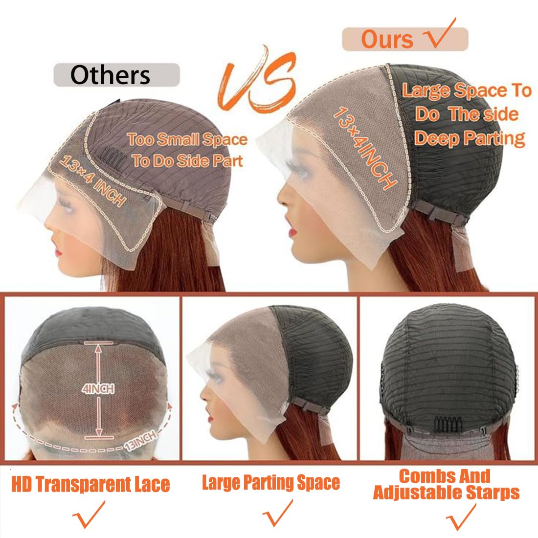 13x4 HD Lace Front Wigs Human Hair Reddish Brown Brazilian Unprocessed Straight Human Hair Lace Frontal Wig with Baby Hair Auburn Copper Colored Glueless Wigs for Women (Reddish Brown,26 Inch)