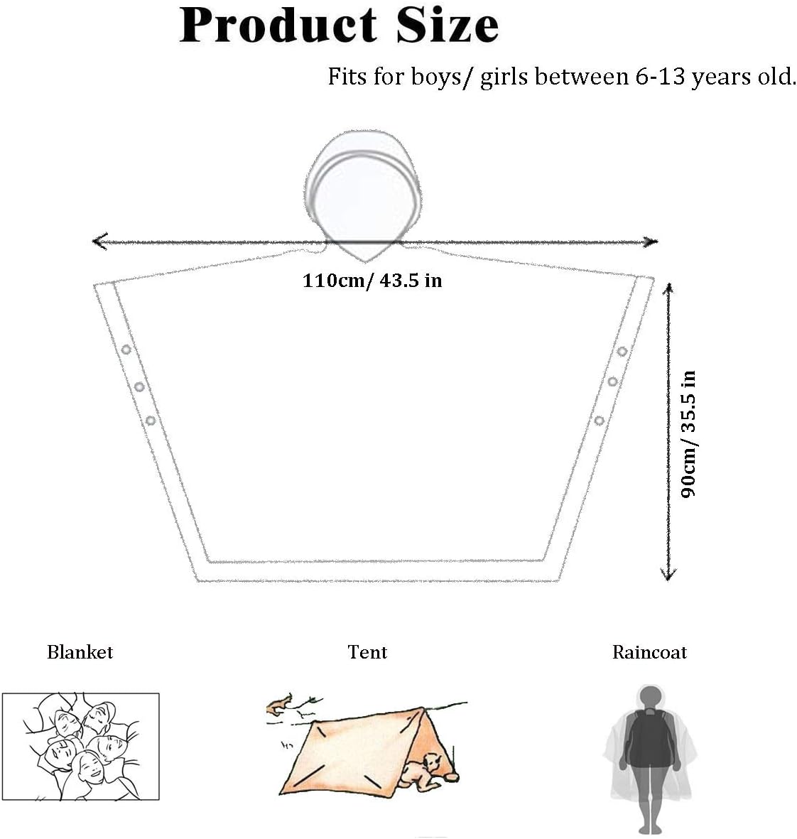 HLKZONE Rain Poncho for Kids, [2 Pack] EVA Kids Raincoat Reusable Rain Coat Jacket for Kids, Boys and Girls 6-13 Years Old - Image 3