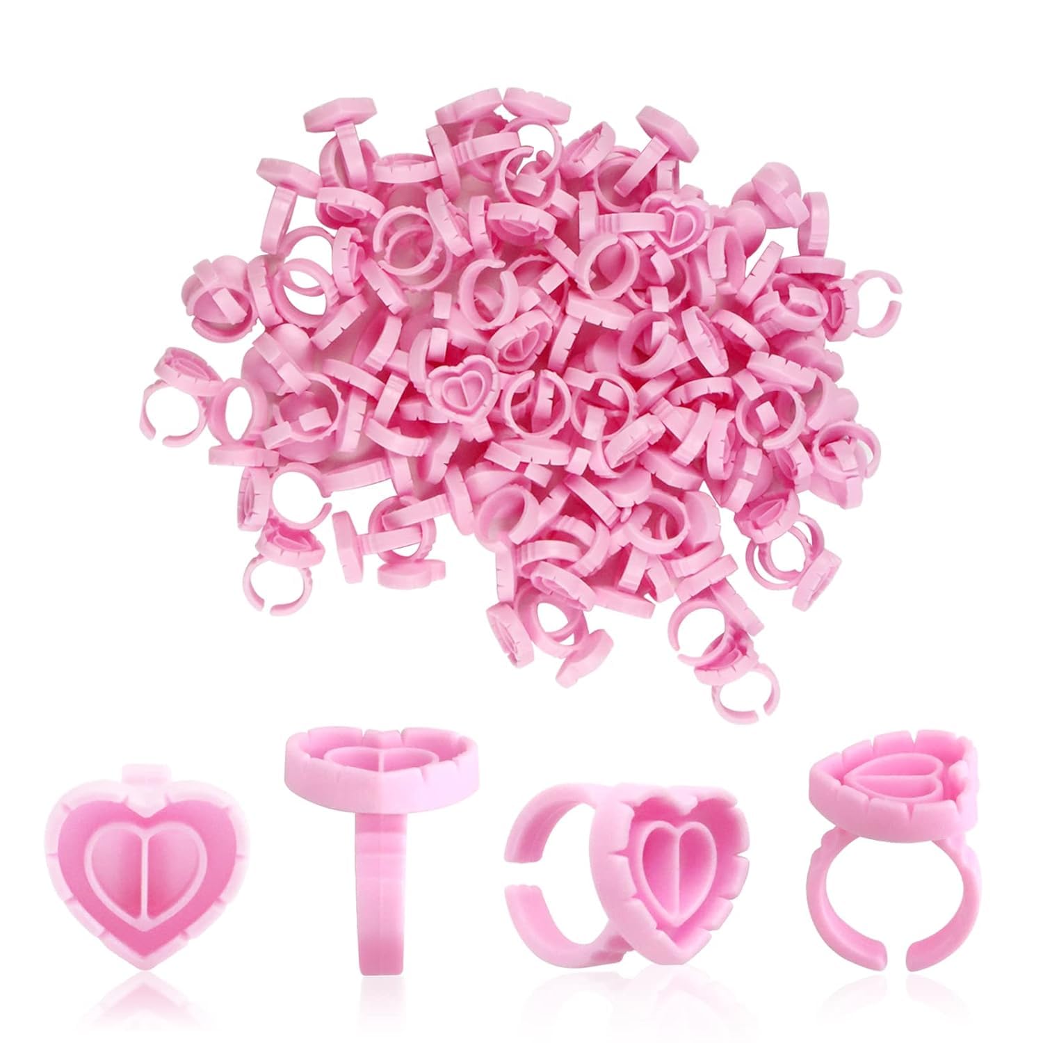 Professional Eyelash Glue Rings for Extensions, Round & Heart Shape 100pcs Pack (Pink)-image-10