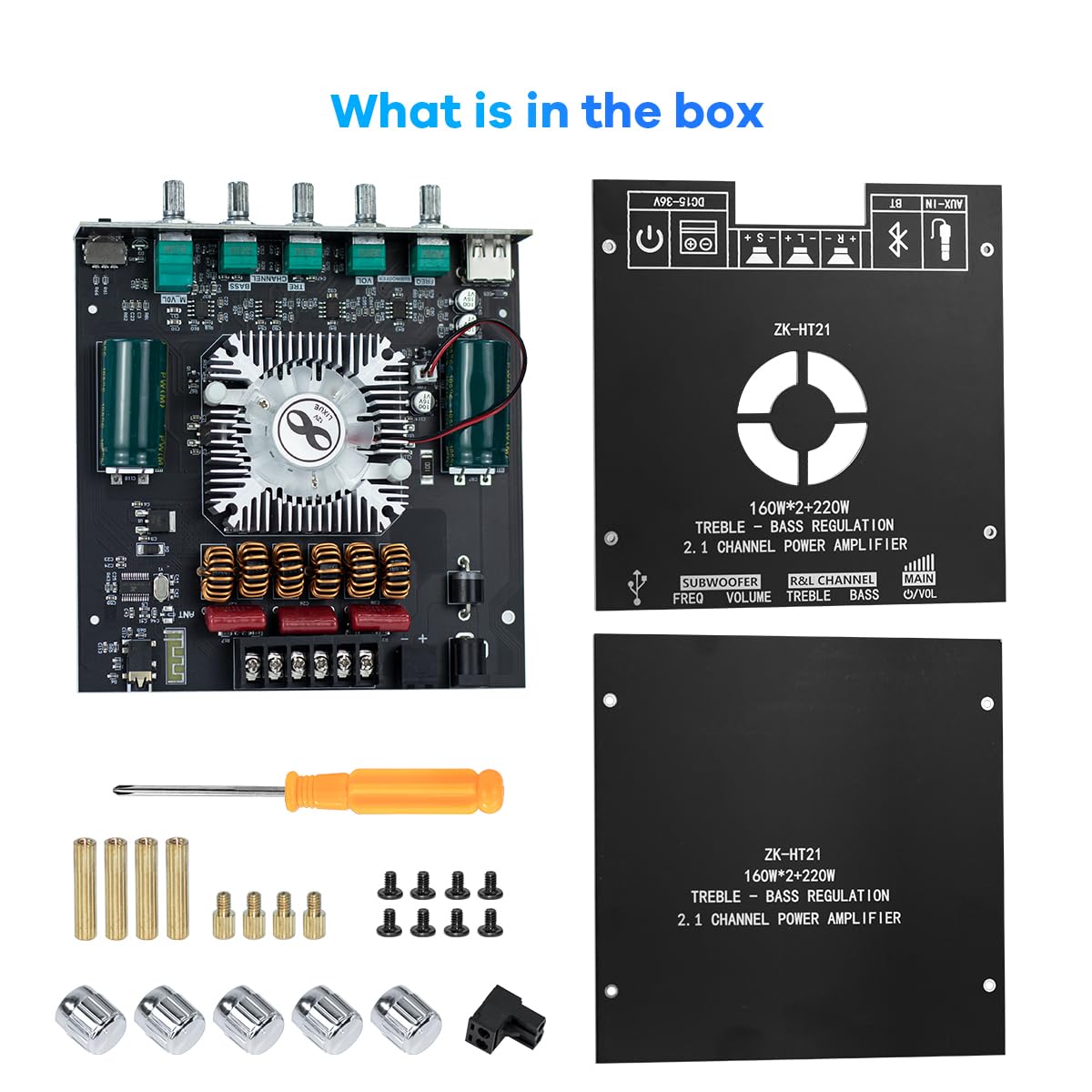 Hosyond ZK-HT21 TDA7498E Verstärkerplatine Bluetooth Amplifier Board 160W×2+220W Subwoofer 2.1 Kanal AMP Audio Receiver mit Treble & Bass Control für DIY Lautsprecher