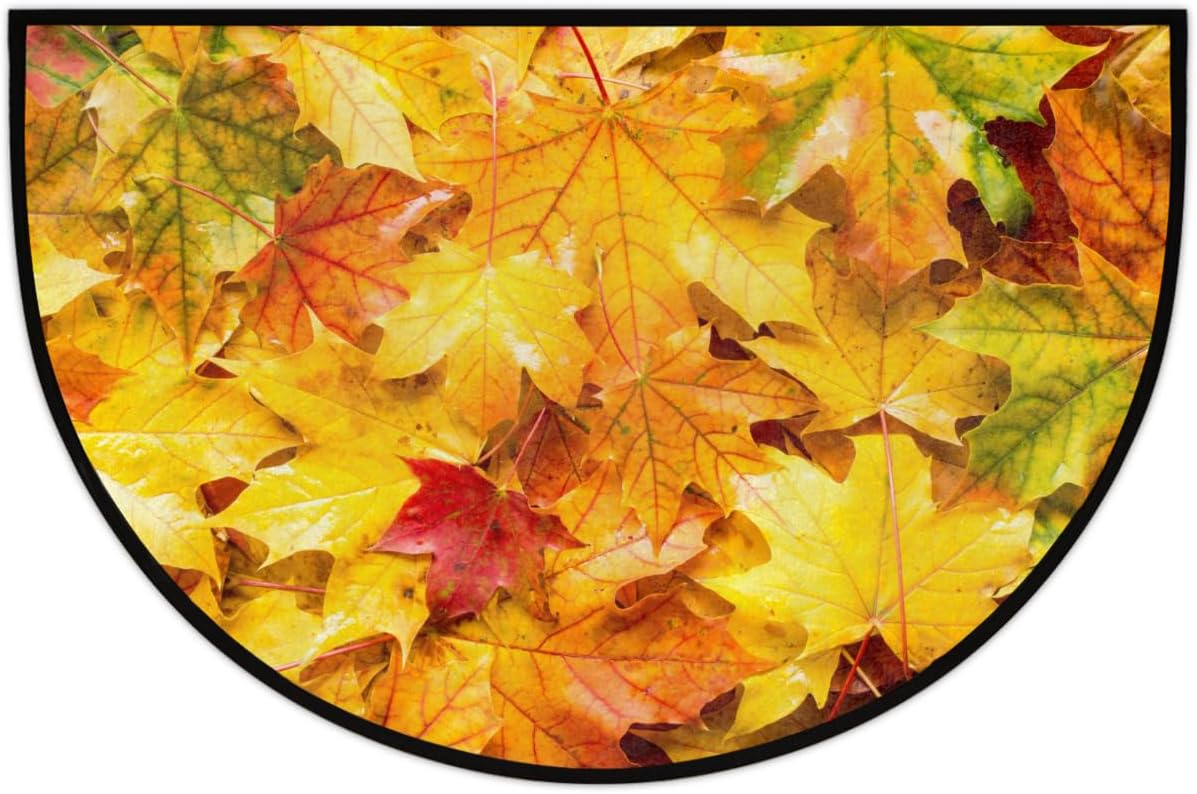 Pardick Half Round Doormat Fall Maple Autumn Leaf Semi Circle Rug Non Slip Indoor Outdoor Entrance Half Moon Rug Washable Front Floor Mat for Kitchen Bathroom Patio Fireplace Holiday Decor,A-23