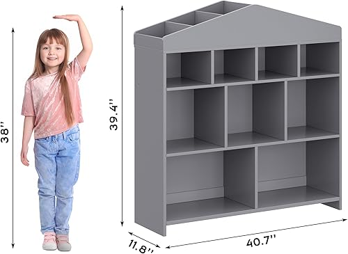 Miniatura 2 de GAOMON Estantería para niños y niñas, organizador de almacenamiento de juguetes de 9 cubos, estantería blanca para niños y niñas, estante de madera