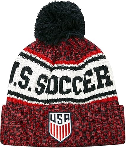 Icon Sports U.S. Soccer USMNT Soccer Beanie Men Size - Navy Words w/Logo - Red