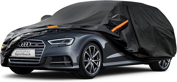 Kayme Funda Coche Exterior, Compatibles con Audi A3 Sportback(1996-2025), Cubierta para Coche Impermeable Transpirable Anti-UV Antipolvo de 7 Capas, Cubre Coche con Cremallera y Forro de Algodón. - 1