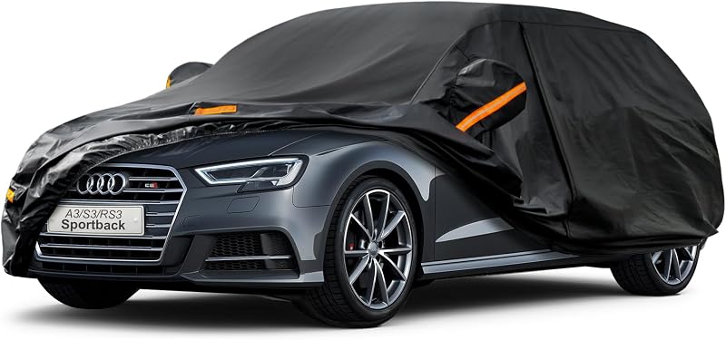 Kayme Funda Coche Exterior, Compatibles con Audi A3 Sportback(1996-2025), Cubierta para Coche Impermeable Transpirable Anti-UV Antipolvo de 7 Capas, Cubre Coche con Cremallera y Forro de Algodón.