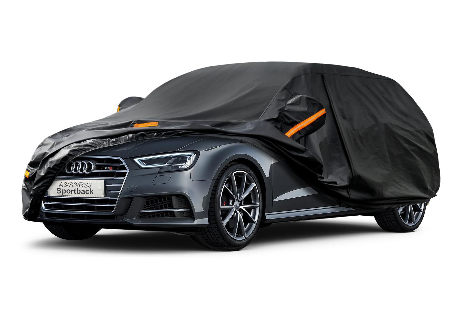 Kayme Funda Coche Exterior, Compatibles con Audi A3 Sportback(1996-2025), Cubierta para Coche Impermeable Transpirable Anti-UV Antipolvo de 7 Capas, Cubre Coche con Cremallera y Forro de Algodón.