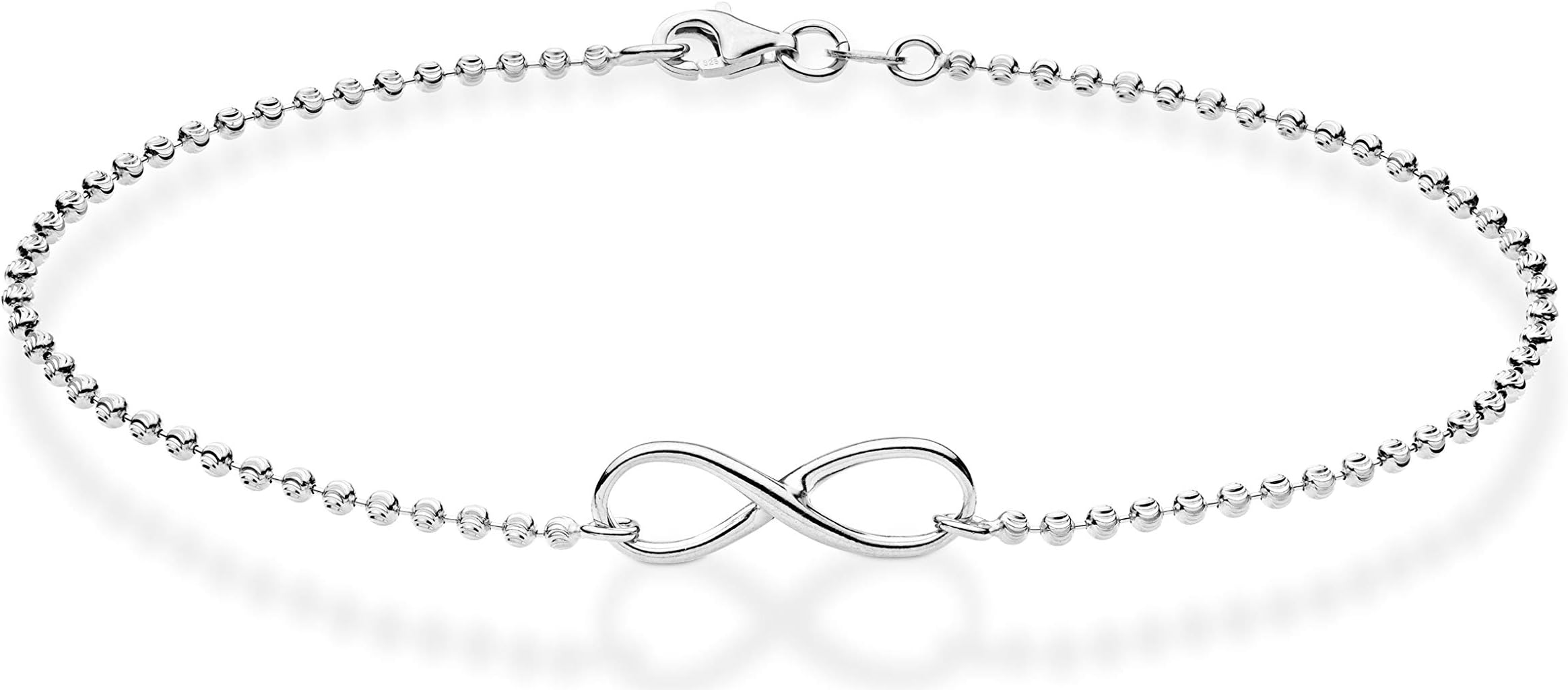 925 Sterling Silver Diamond-Cut Infinity Beaded Ball Chain Anklet Ankle Bracelet for Women Teen Girls, Choice White or Yellow 9, 10 Inch Made in Italy