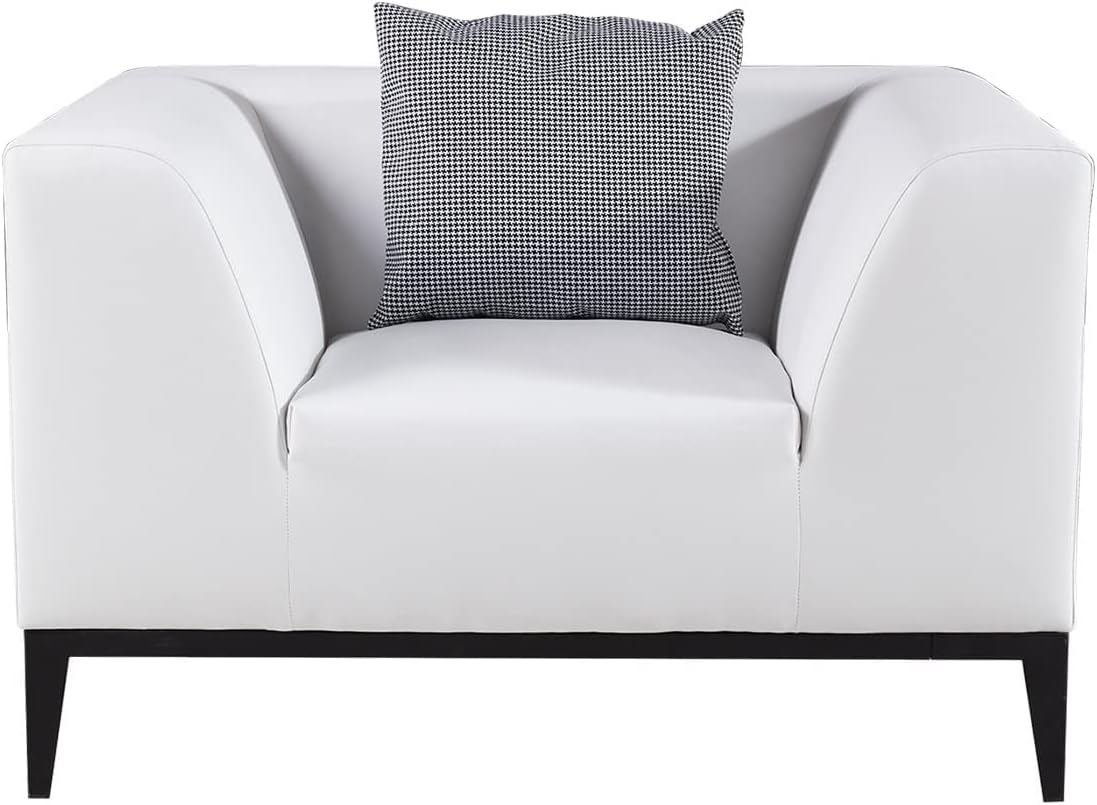 American Eagle Furniture Olivia Mid Century Modern Living Room Faux Leather Upholstered Armchair with Throw Pillow, 45", Black