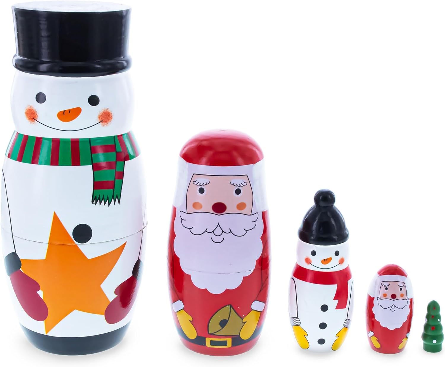 BestPysanky Santa, Snowman & Christmas Tree Wooden Nesting Dolls 5 Inches