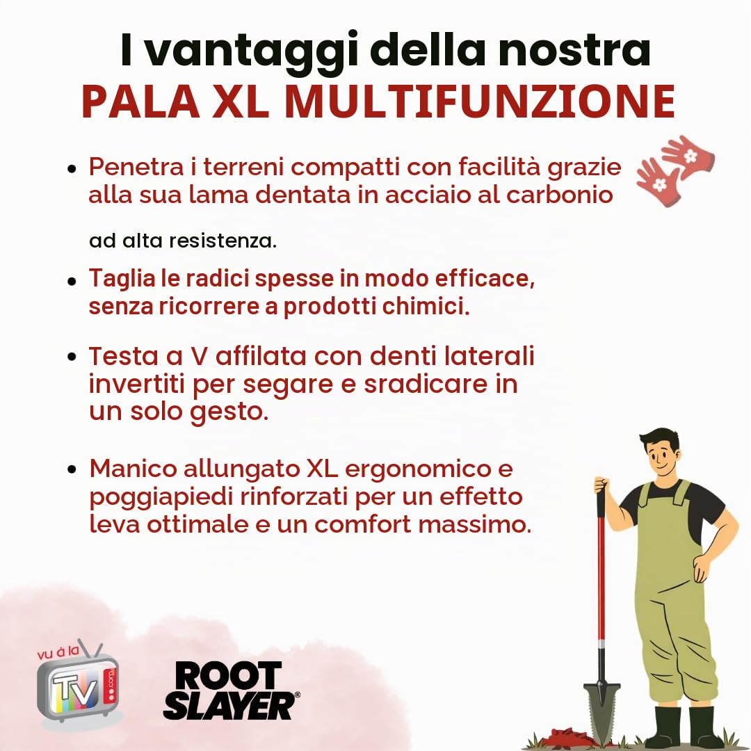 Venteo ROOTSLAYER - Paletta con manico allungato XL, lama a V, denti ultra affilati in acciaio al carbonio