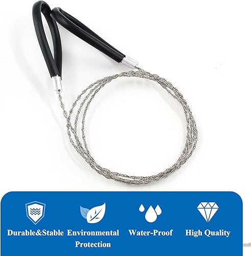 Miniatura 4 de Waziaqoc Sierra de alambre de supervivencia, sierra de alambre de acero de emergencia resistente, tamaño de bolsillo, herramienta al aire libre para