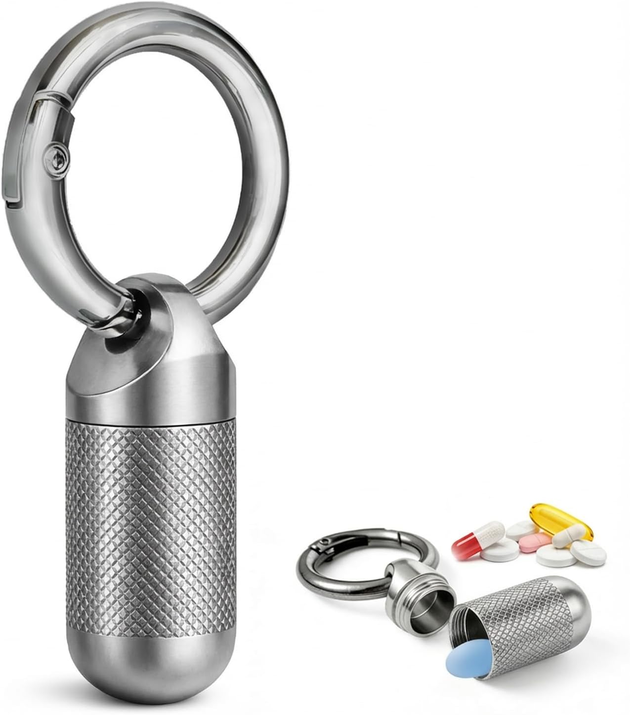 Small Pill Case, Titanium Keychain Pill Holder, Mini Pill Case for Travel, Small Metal Pill Organizer, Portable & Waterproof Mini Pill Holder with Keyring- Tiny