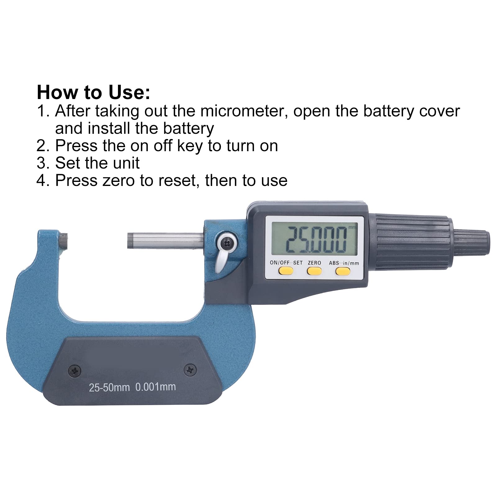 FLEXMAN Digital Micrometer, 0.001mm Resolution Electronic Display Micrometer for Inch or mm Conversion