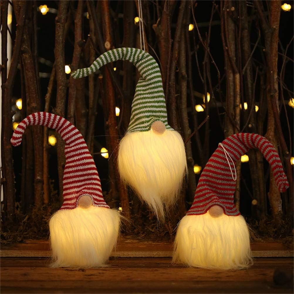 Night Light Christmas LED Light Striped Cap Faceless Doll Little Figurine Ornament Decoration Nordic Shine Old Man Dolls Xmas Decor