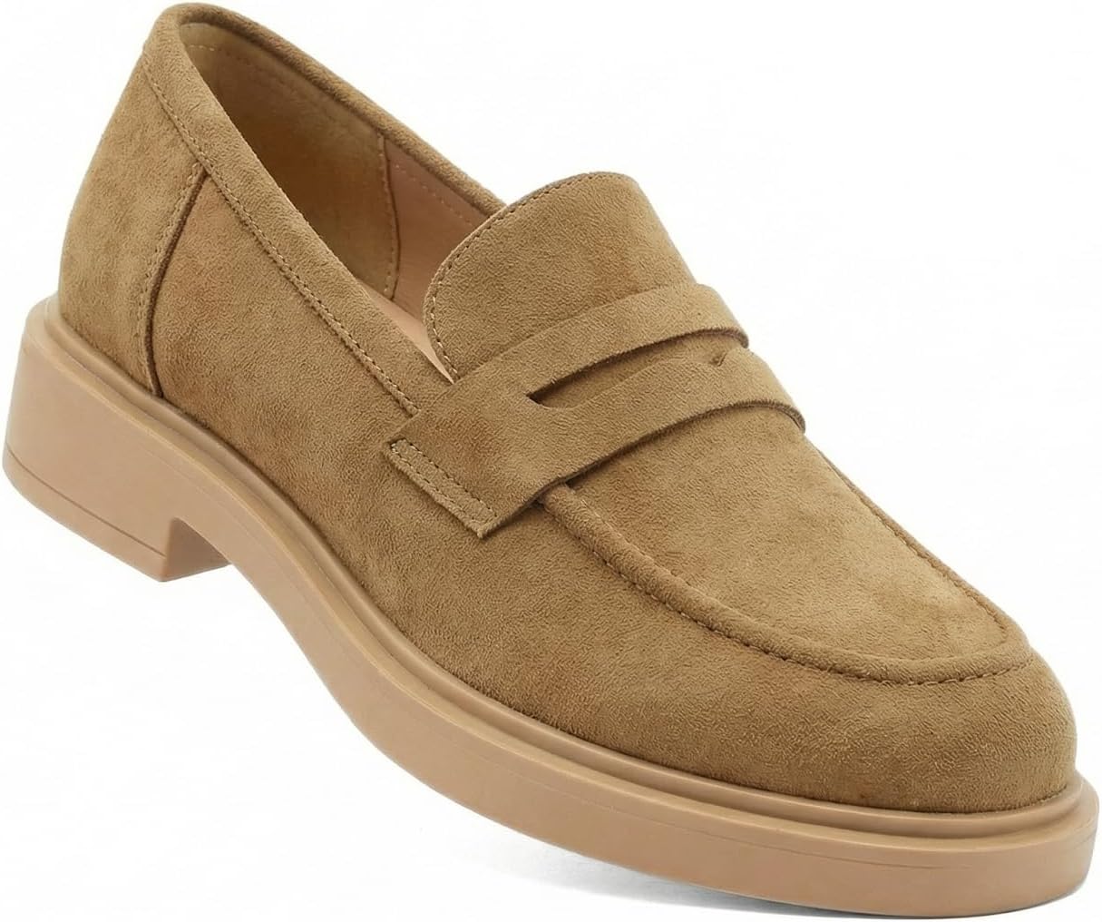 Suede Loafers for Women, Comfortable Penny Loafers Business Casual Dressy Work Shoes, Non-Slip Memory Foam Chunky Platform Slip On Flats for Office