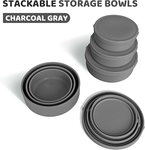 Miniatura 2 de Recipientes de silicona para almacenamiento de alimentos, juego de 3 recipientes reutilizables de silicona Bento con tapas (17 onzas, 25 onzas, 42