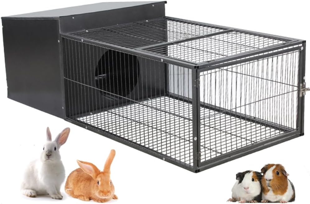 Rabbit Cage Indoor Bunny Hutch, Pet Enclosure Carrier Habitat Ourdoor Indoor for Small Animals, Metal Steel Slide-Out Tray Lockable