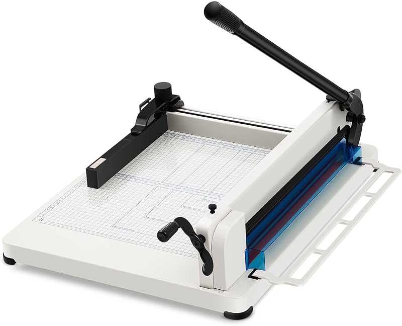 Threlaco 17 Inch A3 Heavy Duty Guillotine Paper Cutter 400 Sheet Capacity Guillotine Paper Cutter Stack Cards Trimmer Solid Steel with Metal Base for Cardstock Leather Office Home School (White)