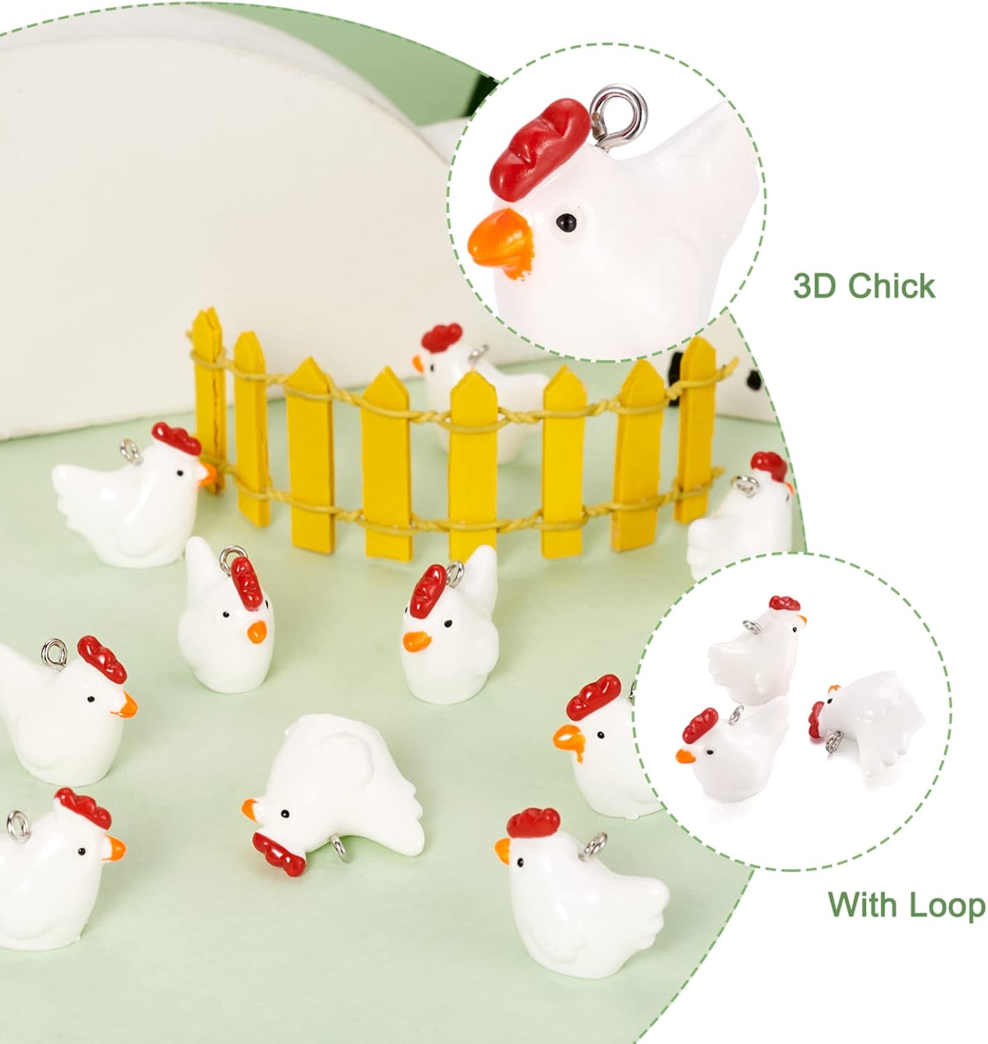 Beadthoven 40pcs Mini Chicken Hen Resin Charm Pendants Cute 3D Mini Farm Animal Dangle Charm Beads for DIY Jewelry Making Earring Necklace Keychains Making Accessories - Image 2