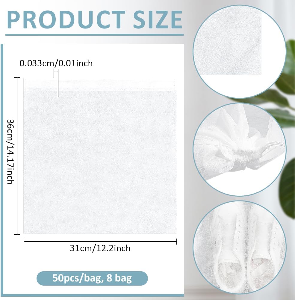 400Pcs Dust Proof Shoe Bag, 12.2x14.2Inch Non Woven Fabric Bag with Drawstring Purse Covers Storage Bags Breathable Pouch for Travel Packing Shoe home Closet Sneaker Storage