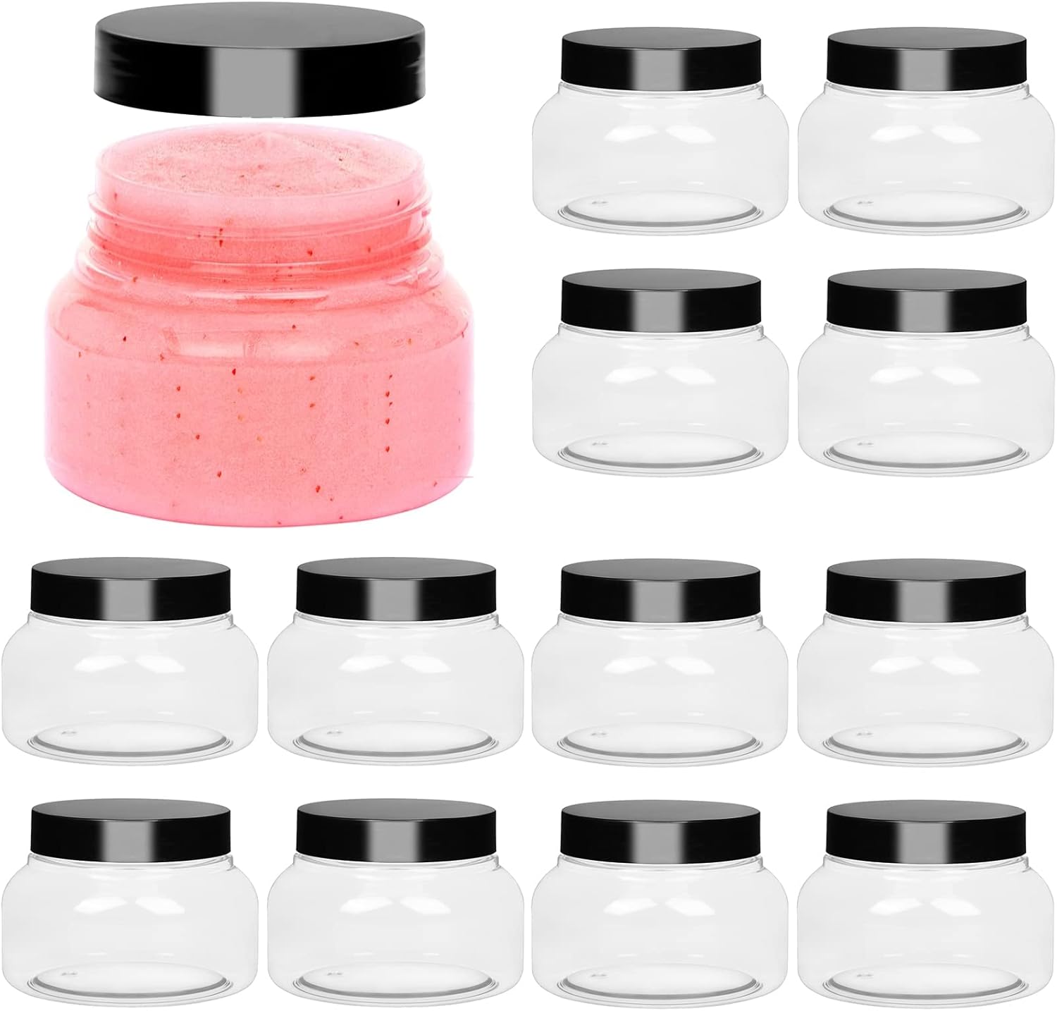 12 Pack 8 oz Plastic Tuscany Jars with Lids and Labels