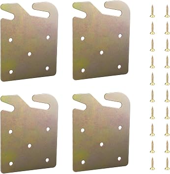 4PCS Heavy Duty Bed Frame Brackets Kit - Universal Wood Bed Rail Hook Plates with Solid Steel Construction, Compatible with Headboard, Footboard, Bed Frame Hardware Replacement Parts with Screws