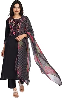 W for Woman Floral Embroidered Straight Woven Kurta with Pant and Dupatta Set