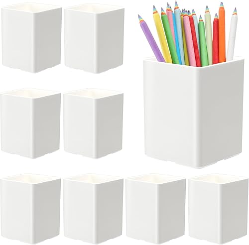 Jutom 8 soportes acrílicos blancos para bolígrafos, para escritorio, taza de lápices, organizador de almacenamiento de brochas de maquillaje a