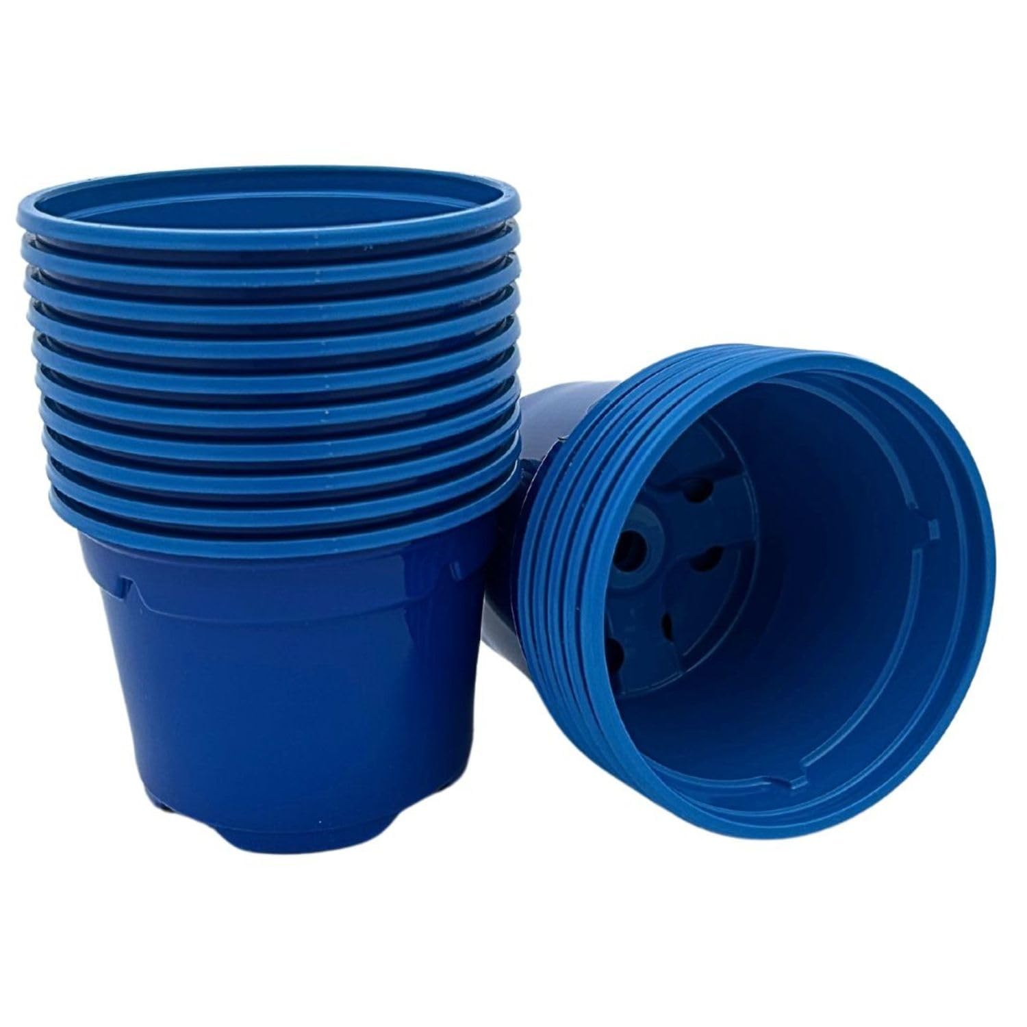 Bramley & Sage 9cm Blue Coloured Plastic Plant Pots With Drainage Holes (Pack of 25)