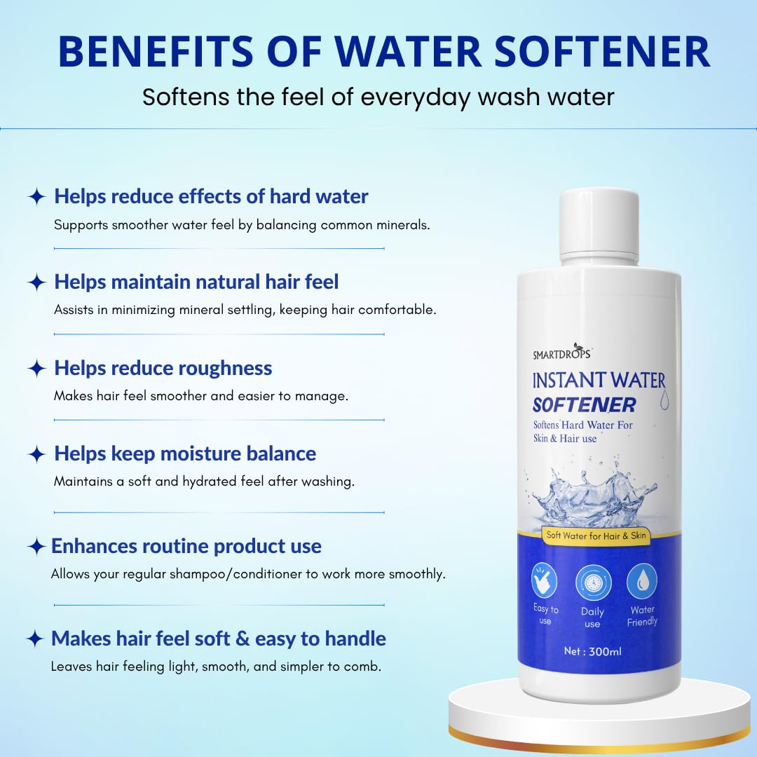 Instant Water Softener | Hard Water Solution for Hair Fall & Skin Dryness | Disables Hardness & Maintains pH Level | Makes Your Water Hair & Skin Friendly | Water Softener for Bath, 300 ml (Pack of 1) 1