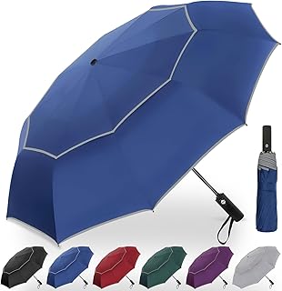 Satol Extra Large Golf Umbrella, 46/54/62 Inch Windproof 10 Ribs Vented Double Canopy Reflective Strips Automatic Open/Close Waterproof UV Protection Portable Compact Umbrella for Outdoor & Travel