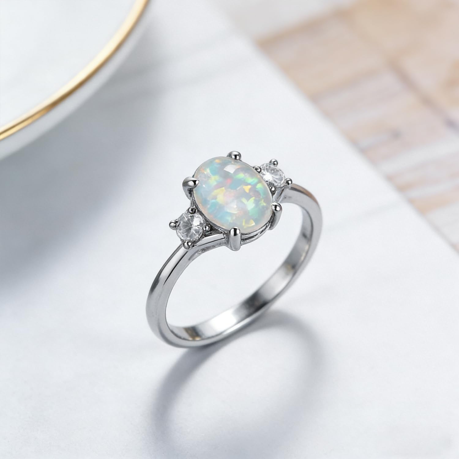 925 Sterling Silver Opal Rings for Women Silver Plated Opal Ring Oval Cut Opals Diamond Ring Premium Jewelry Fashion Jewelry Gifts for Women