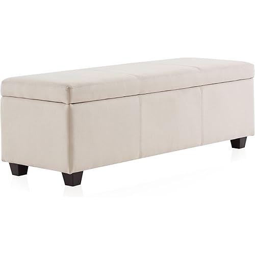 BELLEZE Storage Faux Leather Ottoman, 47 Inch Bench Bedroom Bench with Safety Close Hinge, Extra Long Ottoman with Storage for Living Room, Entryway, Hallway, Foot Rest, Support 300lbs - Beige