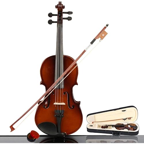 1/4 Violin, Natural Solid Wood Satin Acoustic Violin Starter Kit with Case, Bow,Rosin and Chin Rest for Kids Beginner Students (1/4, Natural)