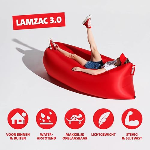 Miniatura 4 de Fatboy Lamzac The Original Version 3.0 - Tumbona inflable con bolsa de transporte, color rojo