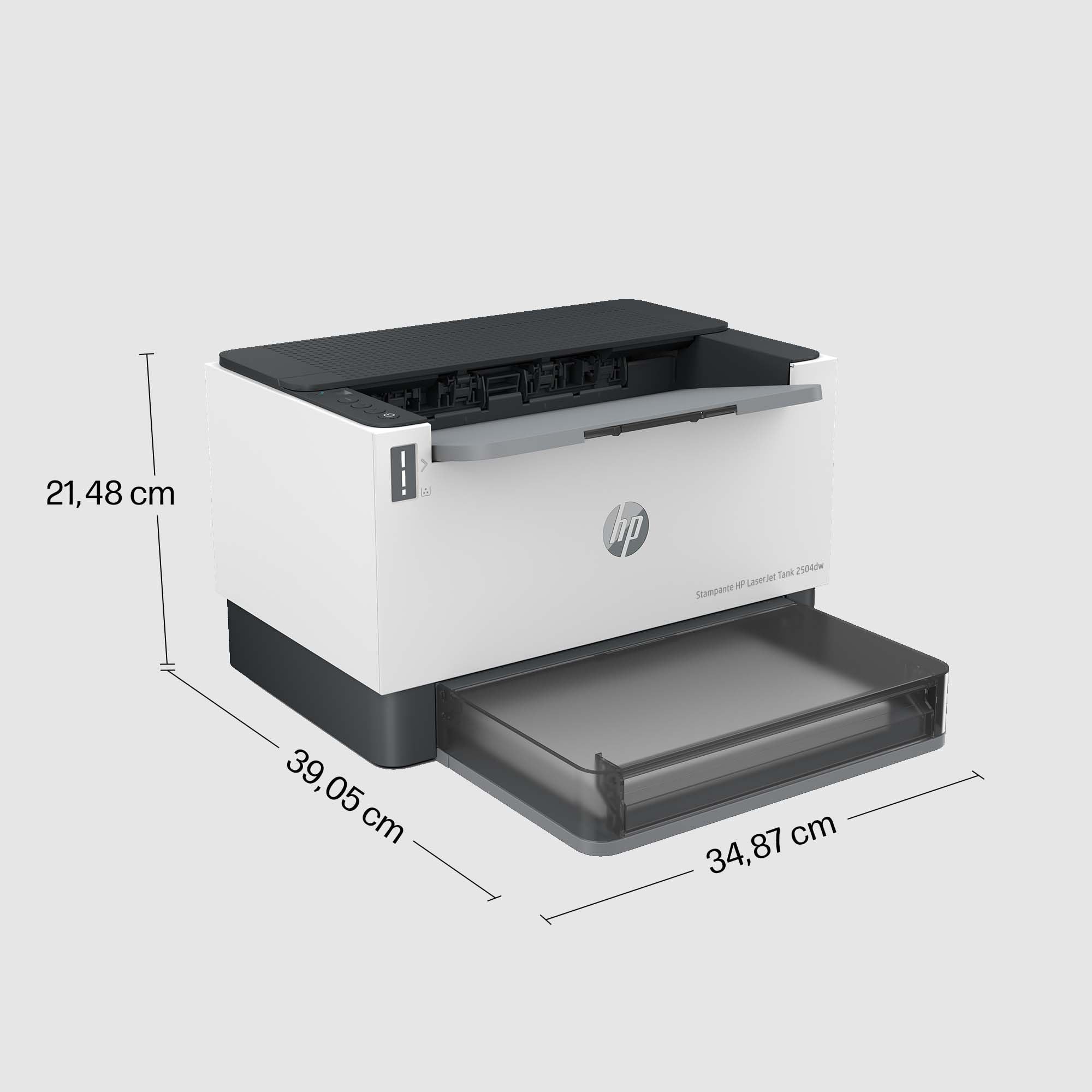HP Laser Tank 2504dw 2R7F4A, Stampante Monocromatica a Singola Funzione con Serbatoio Toner integrato a Ricarica Rapida, Stampa F/R Automatica, 22 ppm, Fino a 5000 Pagine, Wi-Fi, USB, LCD, Bianca