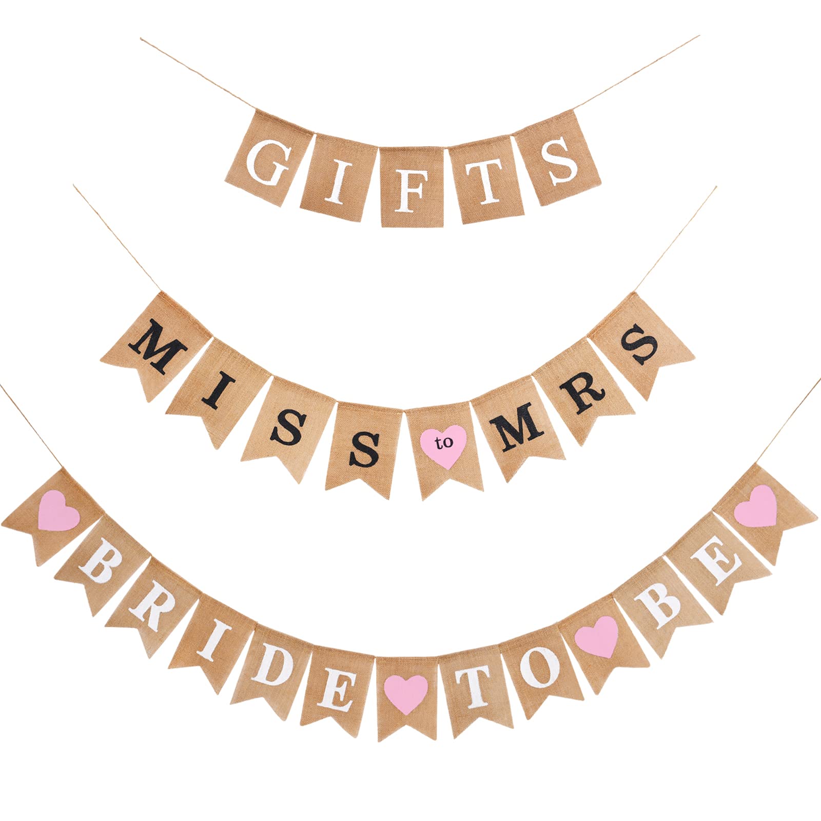 Bannières rustiques en toile de jute pour sublimer une fête prénuptiale rose