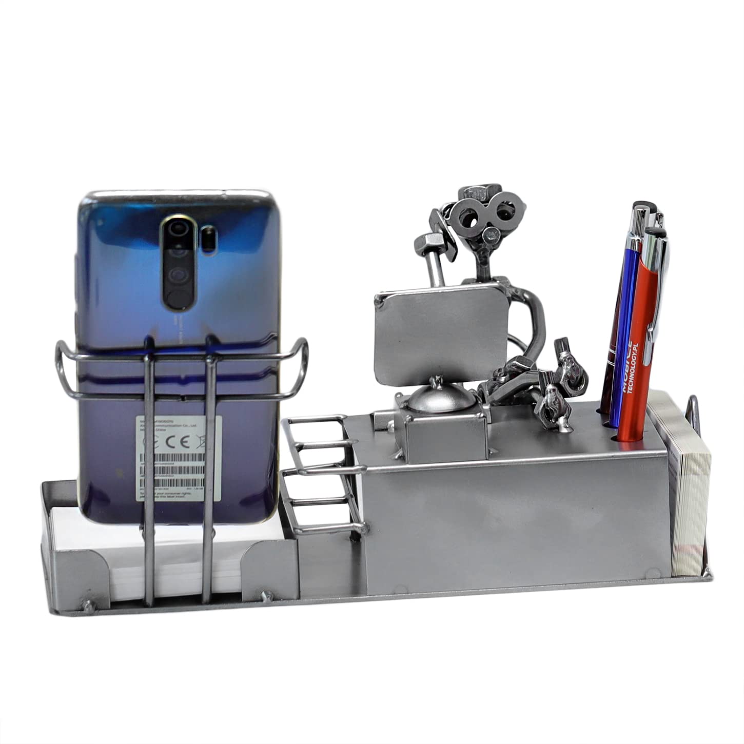 Schraubenmännchen BÜRO PC Schreibtisch Organizer Handyhalter Visitenkartenhalter Stiftehalter Zettelbox Handarbeit Geschenkidee Metallmännchen Stahlfigur - Deko für Büro & Zuhause