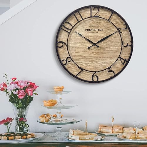 Miniatura 8 de Presentime & Co - Reloj de pared de la serie Farmhouse de 21 pulgadas, estilo cottage, diseño vintage, acabado de bronce antiguo frotado con aceite.