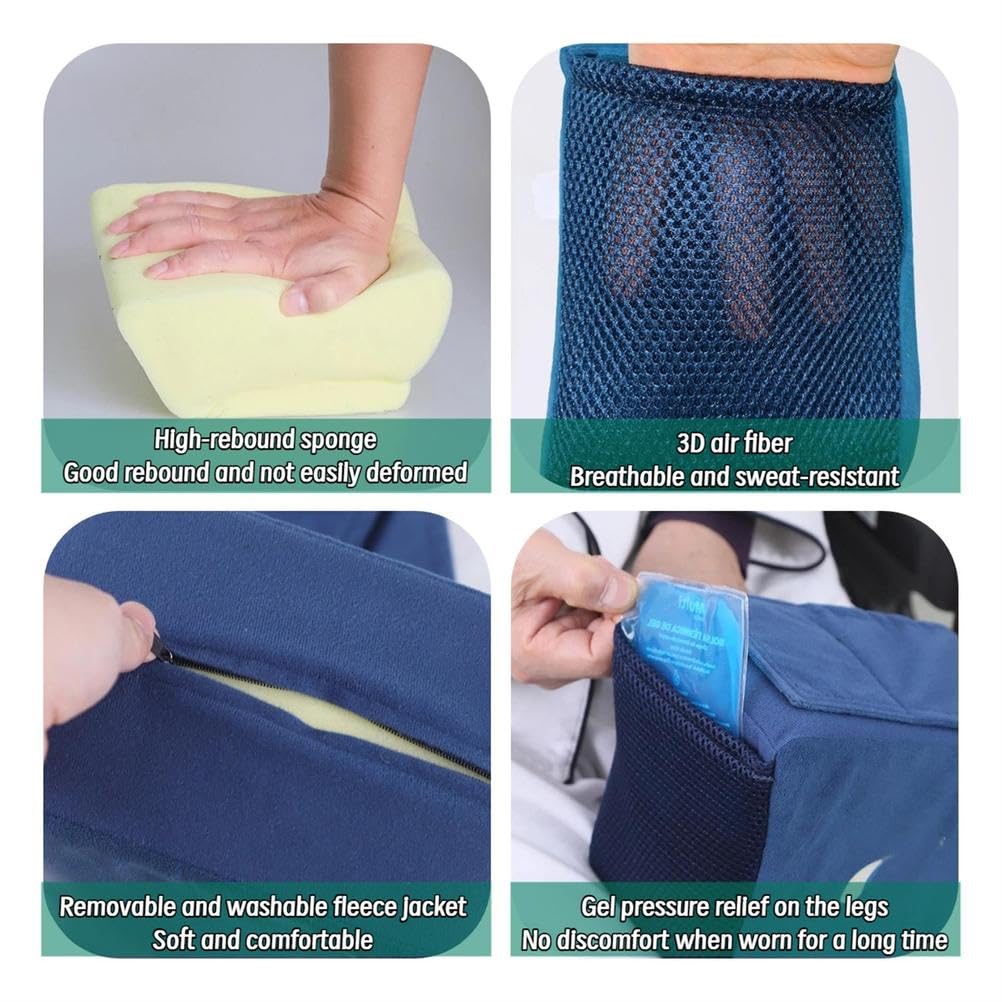 Almohada de posición de rodilla con paquetes de gel para recuperación postoperatoria, cojín antideslizante y cuña con cinturón de seguridad