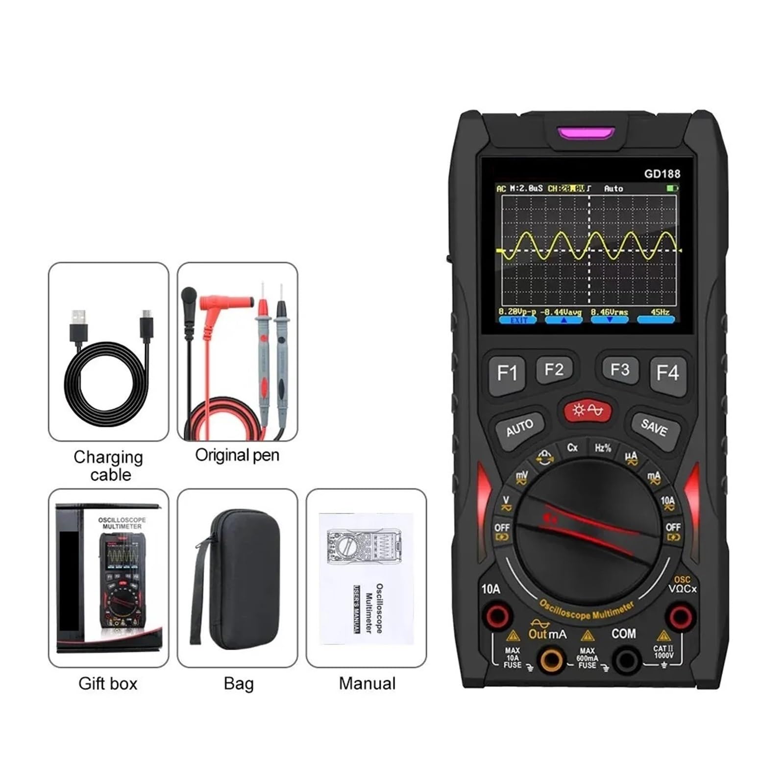 Osciloscopio digital, Osciloscopio y multímetro digital de 12 MHz, muestreo 50 MS/s con almacenamiento forma onda