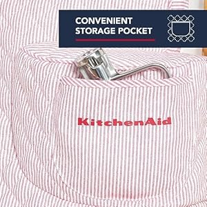 KITCHENAID Fitted Tilt-Head Ticking Stripe Stand Mixer Cover with Storage Pocket, Quilted 100% Cotton, Hibiscus Pink, 14.4"x18"x10" KITCHENAID Fitted Tilt Head Ticking Stripe Stand Mixer Cover with Storage Pocket Quilted 100 Cotton Hibiscus Pink 144x18x10