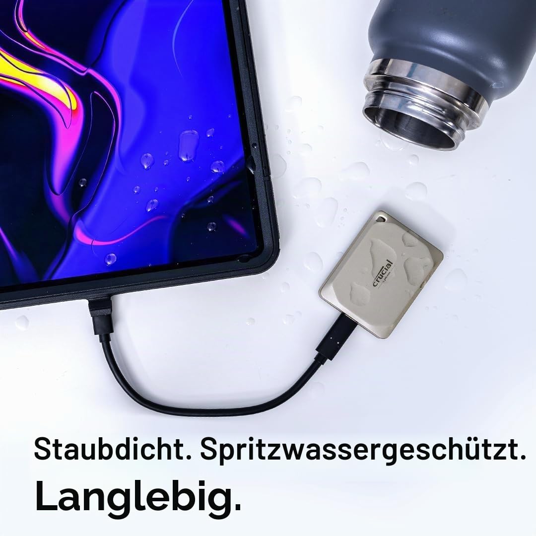Crucial X9 Pro für Mac 1TB Portable SSD Festplatte, bis zu 1050MB/s Lesen/Schreiben, Mac Ready, IP55 Wasser- und Staubgeschützt, Externe Solid State Drive, USB-C 3.2 - CT1000X9PROMACSSD9B02