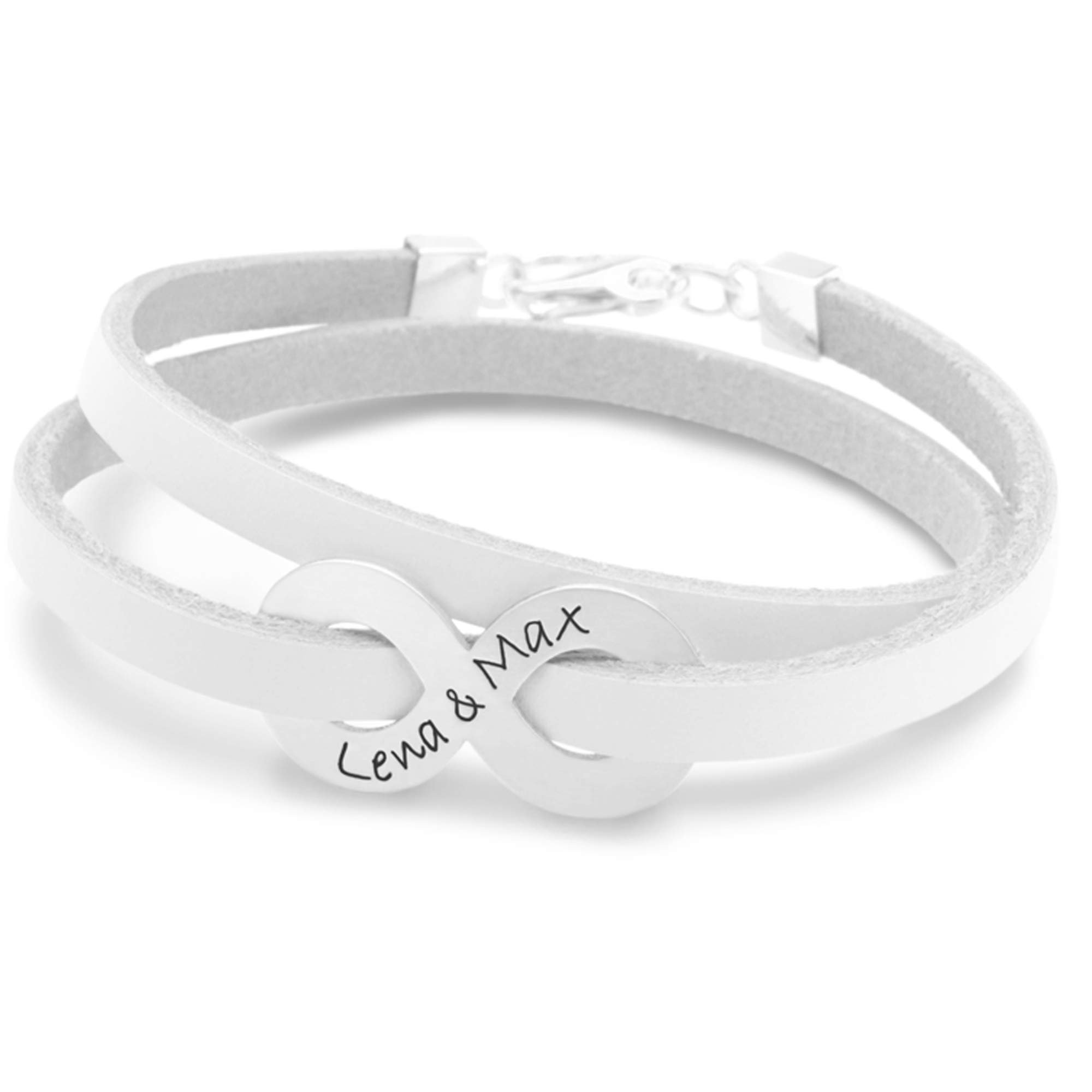 Armband Lederarmband Damen Partnerarmband INFINITY WOMAN 925 Silber Leder Namensgravur Unendlich