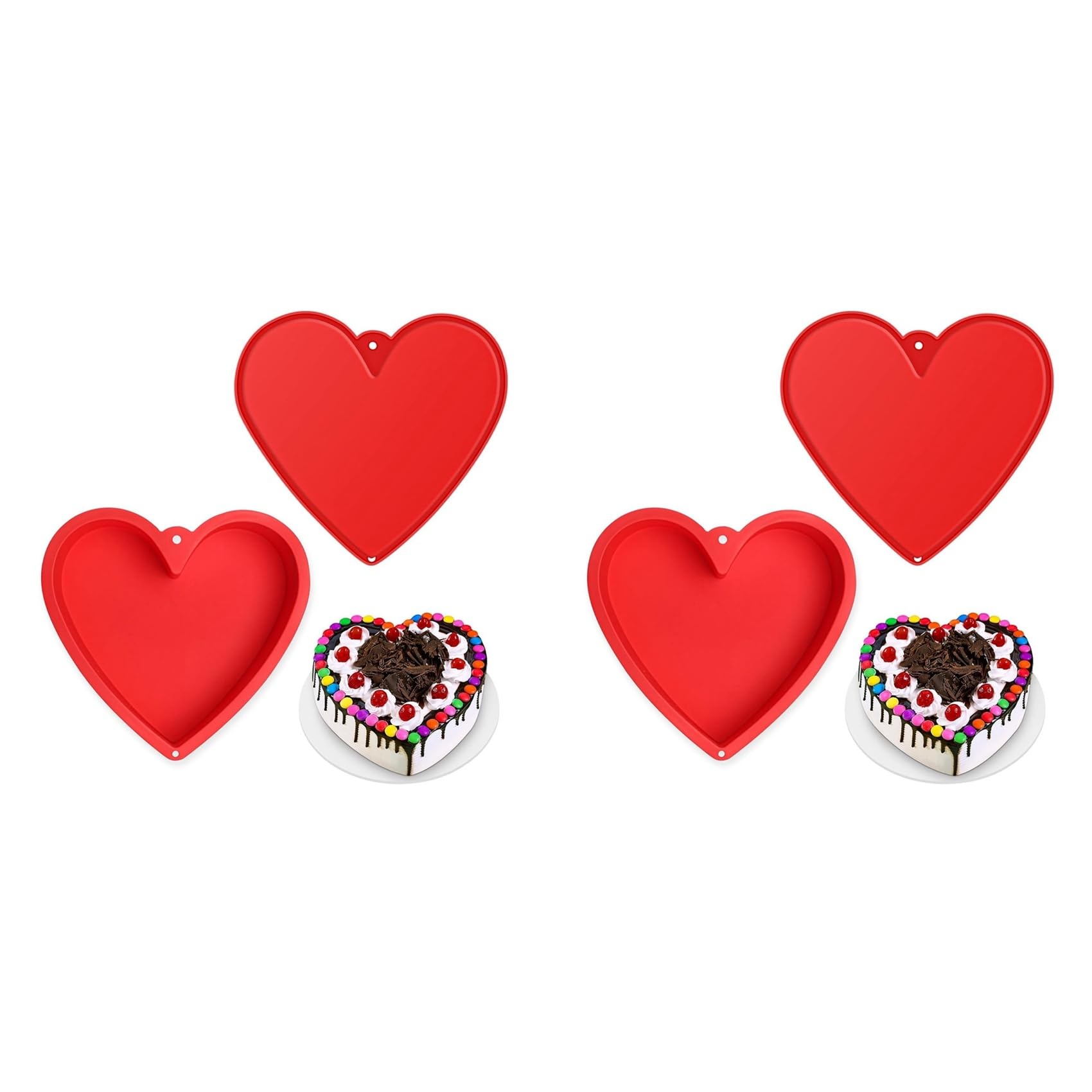 Aundhegrtt 4X Heart Shaped Cake Pans 8.6Inch,Nonstick Silicone Heart Cake Mold,Reusable Baking Tins,Heart Cake Pan Set for Brownies