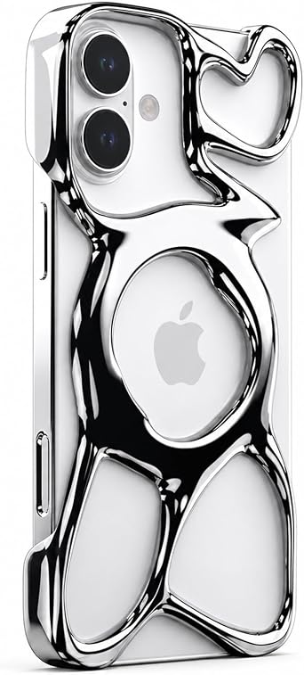 Angry miao AM Case for iPhone 17, Ultra-Light PC Protective Cover, Hollow Inspired Skeleton Frame for Heat Dissipation, MagSafe Compatible, 23g Lightweight Shiny Silver